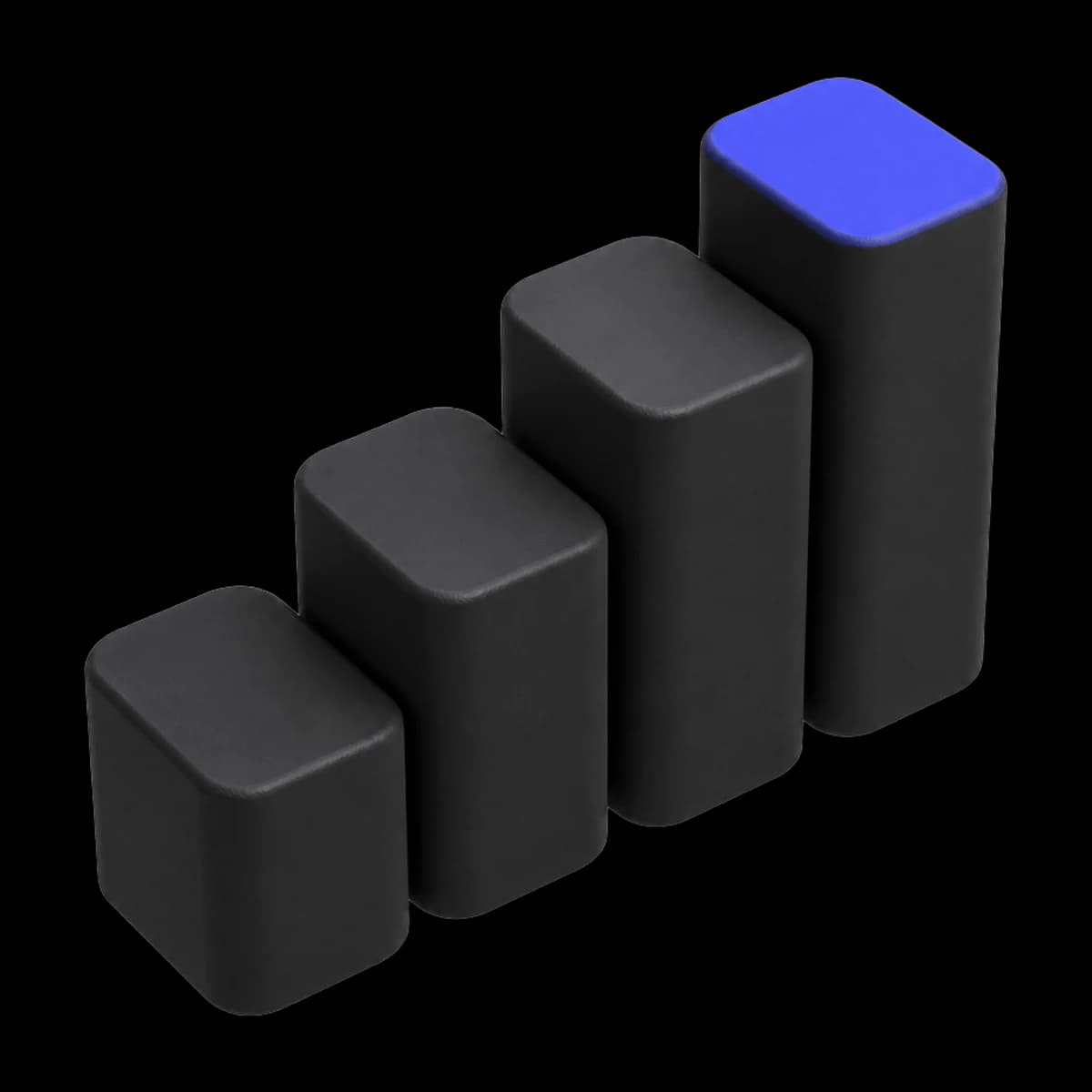 Rising matte black blocks, the tallest tipped in indigo